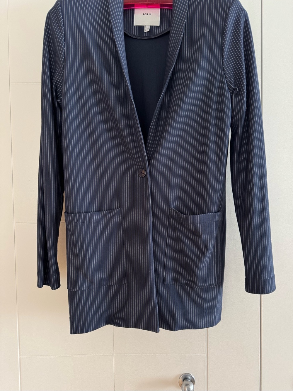 ICHI Navy Pinstripe Long Blazer - Size L